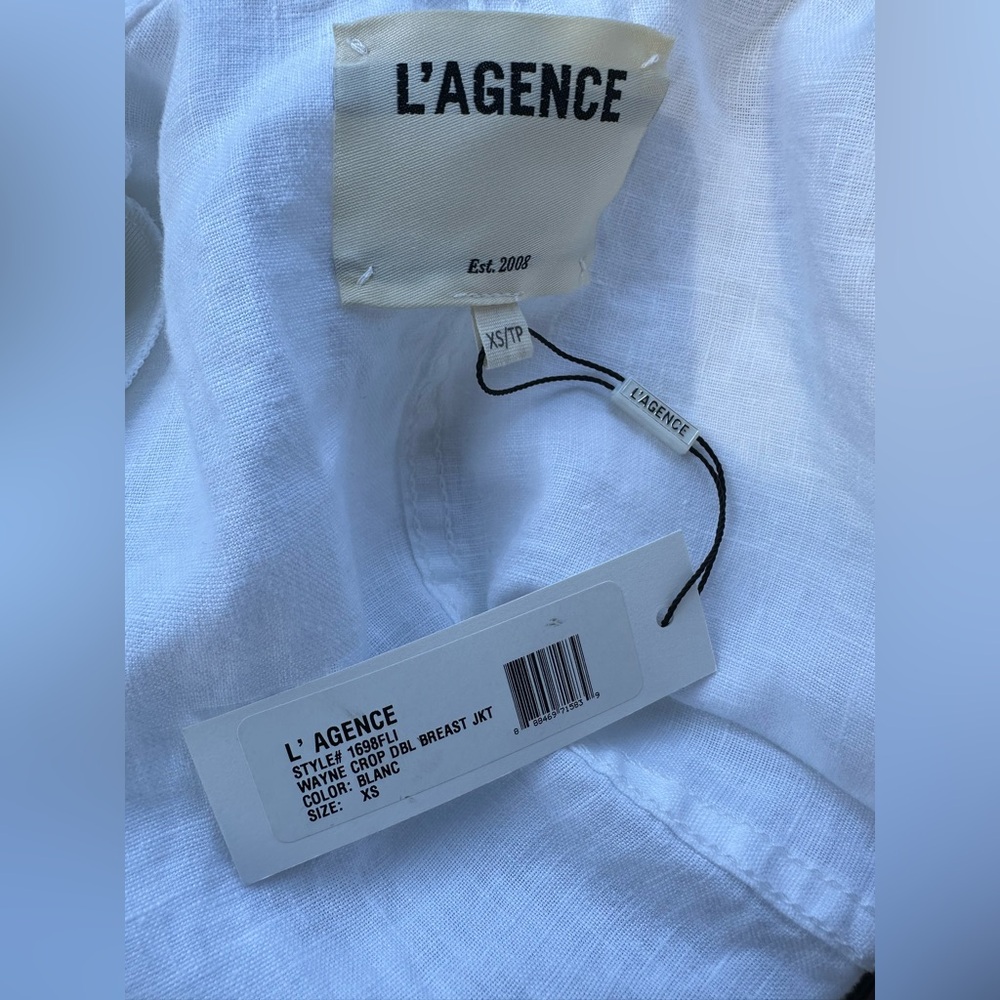 NWT L'AGENCE Women's Wayne Cropped Double-Breasted Linen Blazer White - Picture 3 of 10